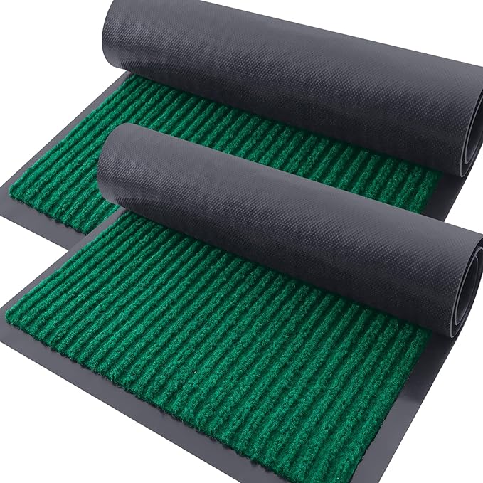 OLANLY Front Door Mat Indoor Outdoor Entrance, 2-Pack 47 x 32 Inch, Waterproof Heavy Duty Doormat, Fade Resistant, Low Profile, Easy Clean Patio Porch Welcome Floor Mats for Entry, Green
