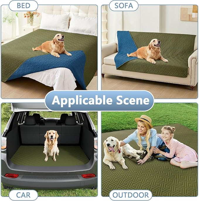 hyha Waterproof Dog Blanket, Soft Pet Bed Blankets, Waterproof Sofa Couch Cover for Dogs Washable, Reversible Pet Couch Covers for Sofa Furniture (40x50 Inch, Green/Navy Blue)