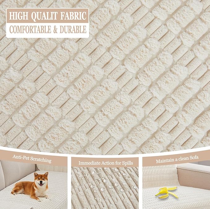 Meider Couch Covers Sofa Seat Covers, 33x70 inch Anti-Slip Dog Mat Pet Pad Blanket for Sofa Chair Recliner Bed Furniture Protector Washable (Cream White)