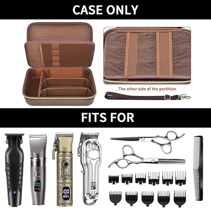 casmilee Barber Case for Hair Clippers Cutting Supplies, Trimmer Accessories Organizer for Wahl/for Ufree/for Andis Men Women Razor Grooming Kits, for Oneisal Dog Shaver- Travel Bag Only (Brown)