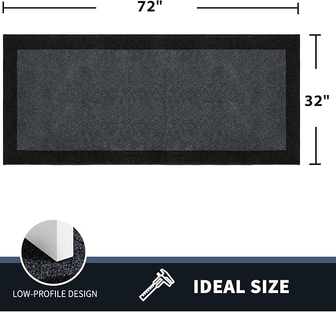 PURRUGS Dirt Trapping Door Mat 32" x 72", Non-Slip Machine Washable Entry Rug, Entrance Mat, Indoor Front Door Mat, Super Absorbent Entryway Rug for Muddy Shoes & Paws, Bluish Grey & Charcoal