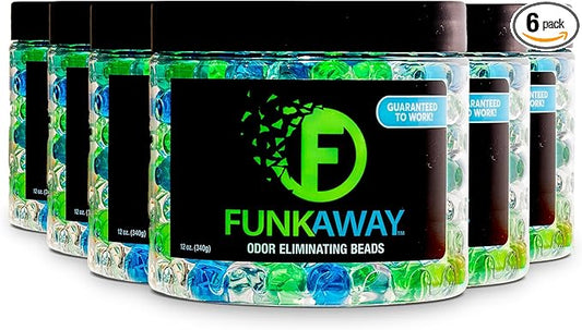 FunkAway Odor Eliminating Beads, 12 oz., 6 Pack, Supercharged Odor Absorbing Beads for the House, Car or Gym, Eliminate Smoke, Pet and Bathroom Odors for Long-Lasting Results