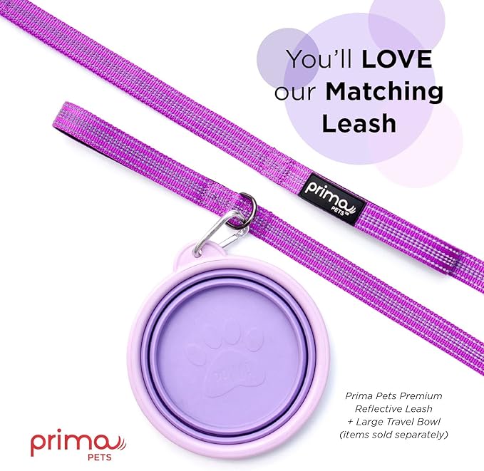 Prima Pet Collapsible Silicone Water Travel Bowl with Clip for Dog and Cat, Portable and Durable Pop-up Feeder for Convenient On-The-go Feeding – Size: Large (5 Cups) Purple