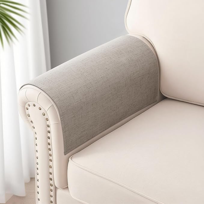 SPWIY Couch Arm Covers Linen Chair Arm Covers Anti-Scratch & Stain Resistant Furniture Protector for Sofa Set of 2 Washable Recliner Armrest Cover for Pets, 20" W x 24" L, Camel