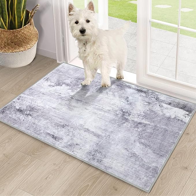 COMSLE Door Mat, Front Door Mat Indoor for Entrance Faux Wool Absorbent Non Slip Modern Throw Rug for Entryway Hallway Muddy Paws - Pet Friendly, 20x32 Inches,Modern Gray Machine Washable