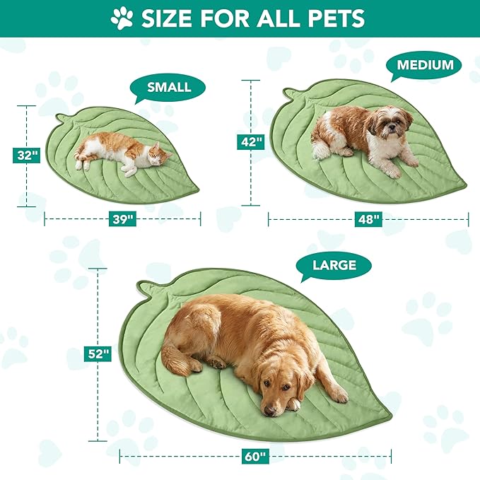 PetAmi Dog Cooling Mat, Leaf Shape, Reversible Cooling Nylon Blanket Soft Fleece Pet Pad for Dogs Cats, Summer All Season Use Q-Max>0.3, Medium 42x48 in, Sage Green