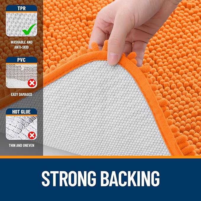 OLANLY Bathroom Rugs 30x20, Extra Soft Absorbent Chenille Bath Rugs, Rubber Backing Quick Dry, Machine Washable Bath Mats for Bathroom Floor, Tub and Shower, Home Decor Accessories, Orange