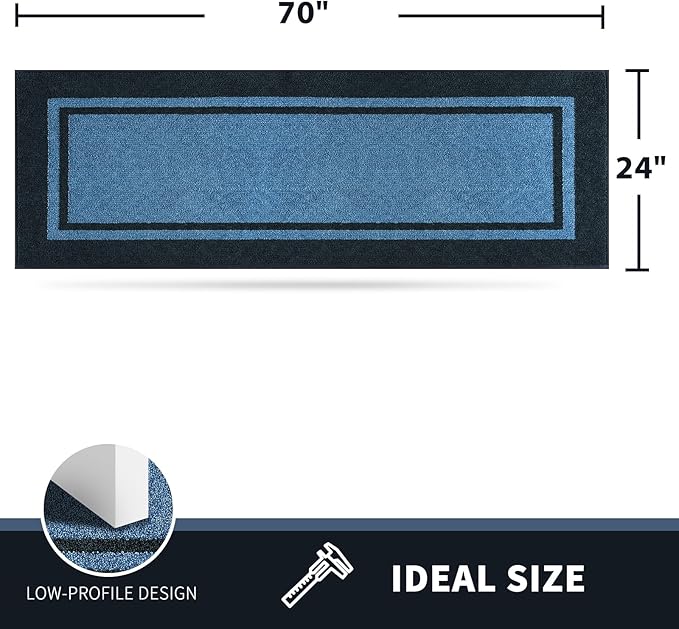 PURRUGS Dirt Trapping Door Mat 24" x 70", Non-Slip Machine Washable Entryway Rug, Entrance Mat, Indoor Front Door Mat, Super Absorbent Entry Rug for Muddy Shoes & Paws, Light Blue & Navy