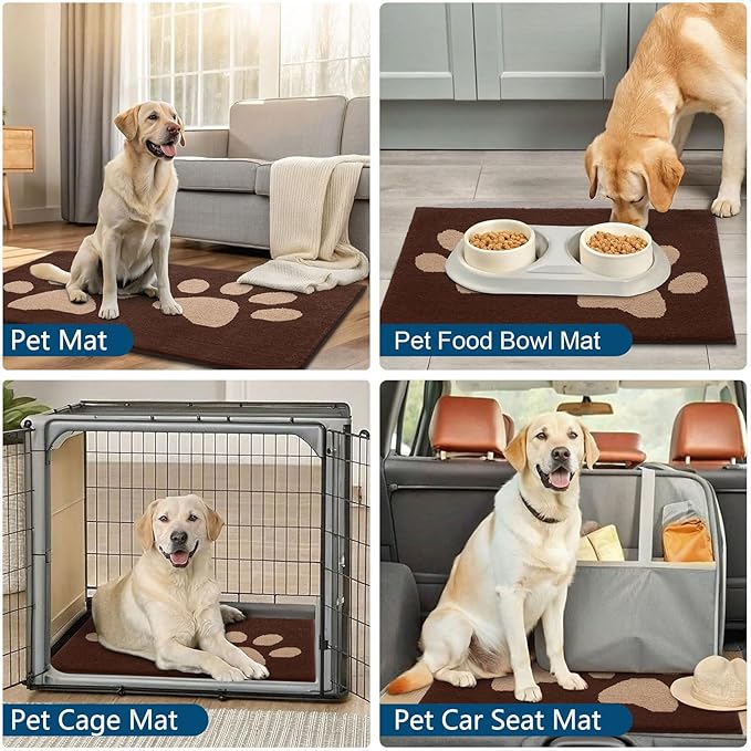 Buganda Dog Door Mat for Muddy Paws, Absorbent Dirt Trapper Washable Indoor Doormats, Non Slip Low-Profile Mud Mat for Dogs, Front Entrance Doormat for Inside Floor (47x32 Inches, Brown)