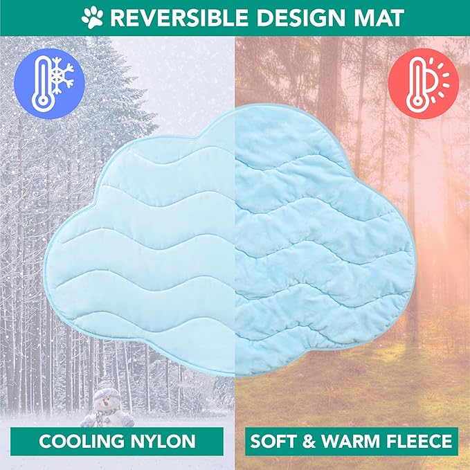 PetAmi Dog Cooling Mat, Cloud Shape, Reversible Cooling Nylon Blanket Soft Fleece Pet Pad for Dogs Cats, Summer All Season Use Q-Max>0.3, Large 49x59 in, Light Blue