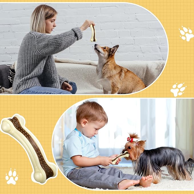 Sosation 6 Pcs Dog Toys for Aggressive Chewers Christmas Nylon Beef Flavor Bones Tough Puppy Teething Toys Puppy Chew Bones for Large Medium Small Breed Dogs Puppies(Small)