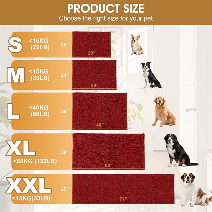 IM HOME Dog Door Mats for Muddy Paws, 30" X 20" Christmas Chenille Absorbent Doormat, Non Slip Heavy Dog Rugs for Muddy Paws, Soft Indoor Door Mat for Entryway, Mud Paw, Inside Floor, Red