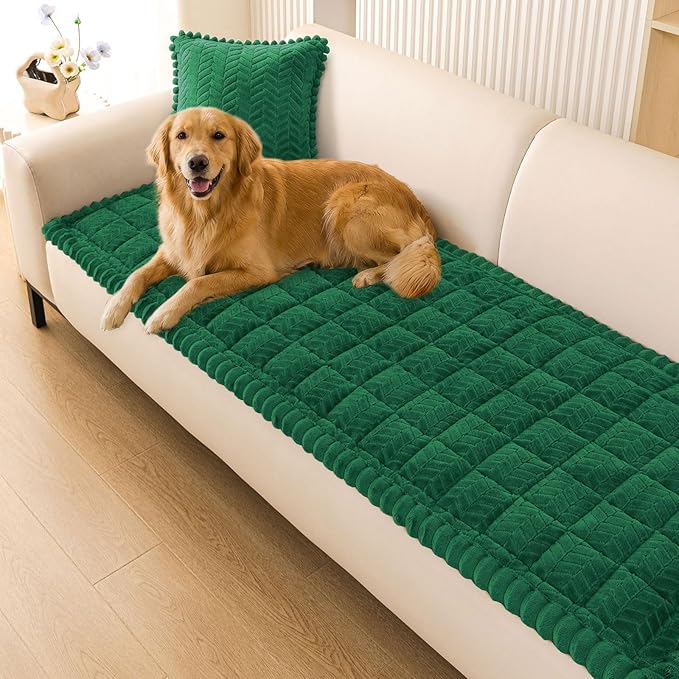 Smiry Non Slip Couch Covers for Dogs, Fuzzy Pet Couch Covers for 4 Cushion Sofa Pet Friendly, Soft Sofa Slipcovers Cushion Furniture Protector Washable (Turquoise, 27.6" x 95")