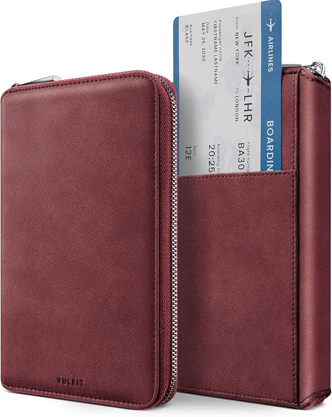 VULKIT Passport Holder for Travel Family, Multiple Travel Document Holder Wallet for a Family of 3-4, RFID Blocking Passport Bag, Document Organizer Pouch for Credit Cards, ID, Sim Card, Cash, Coins