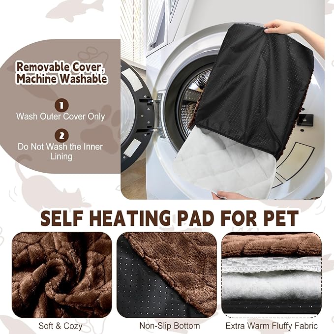 Drydiet 4 Pack Self Heating Cat Pad 16 x 20 Inch Self Warming Cat Bed Non Slip Warm Dog Pad Mat Washable Pet Kennel Crate Bed Mat for Indoor Outdoor Pets(Dark Coffee,16 x 20 Inch)