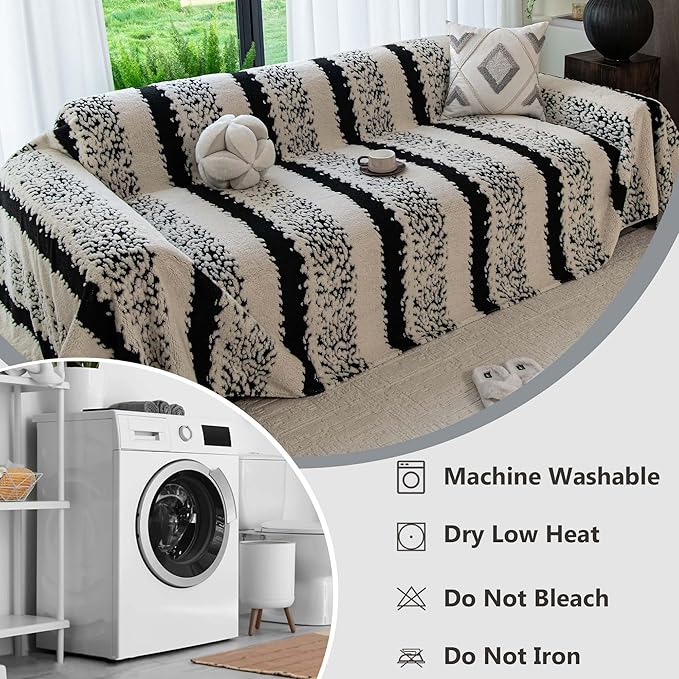 Sherpa Fleece Oversized Couch Cover for 3-4 Cushion Sofa, Black 71" x 150" - Pet Proof Sofa Covers Heavy Duty Scratch Resistant Pet Friendly Furniture Cover - Easy Install, Machine Washable
