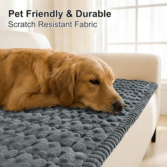 Smiry Pet Couch Cover for 3 Cushion Sofa, Non-Slip Fuzzy Couch Cover for Dogs Washable, Thick Soft Sofa Slipcovers Cushion Protector Pet Friendly (Dark Grey, 27.6" x 70.9")