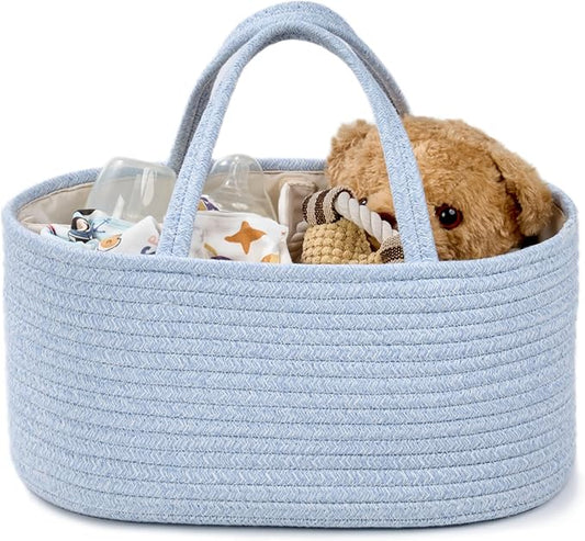 Diaper Caddy Organizer, Empty Gift Basket for Newborn Essentials, Baby Storage Basket, Stylish Gift Bag for Baby Shower, Boys and Girls - Small, Light Blue