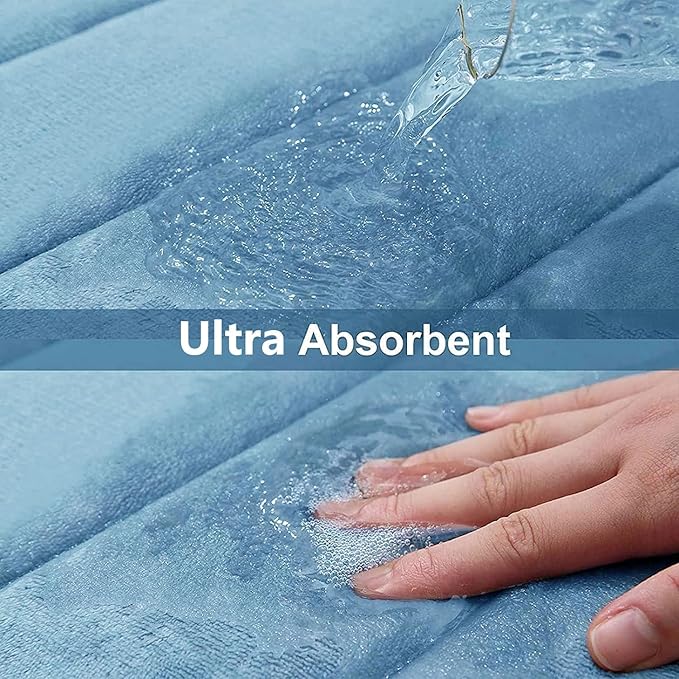 Buganda Memory Foam U-Shaped Contour Toilet Rugs, Non Slip Absorbent, Thick Soft Washable Bathroom Mat, Floor Carpet Bath Rugs Mat for Toilet Base (24" x 20", Blue)