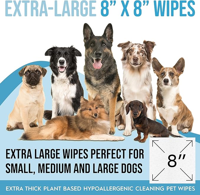 Dog Wipes for Paws and Butt Ears Eyes | Unscented Natural Pet Wipes for Dogs | Hypoallergenic Dog Wipes Cleaning Deodorizing | Extra Thick Plant Based Wipes Dogs Cats Pets | 100 Count