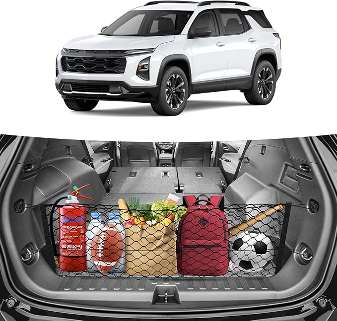 Trunk Cargo Net for 2018-2025 2026 Chevy Equinox & GMC Terrain Accessories Envelope Style Mesh Trunk Net Organizer and Storage Stretchable Elastic Nylon Rear Cargo Netting with Hooks