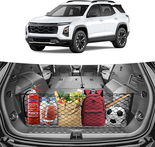Trunk Cargo Net for 2018-2025 2026 Chevy Equinox & GMC Terrain Accessories Envelope Style Mesh Trunk Net Organizer and Storage Stretchable Elastic Nylon Rear Cargo Netting with Hooks
