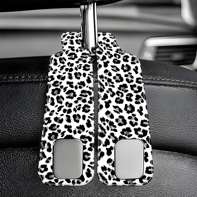 AEWNUNK 1 Pack Car Seat Headrest Hooks for Purses Abstract Black and Grey Leopard Bag Purse Holder for Car with Double Metal Hooks Car Purse Hanger Hanging Accessories