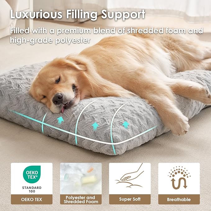 EHEYCIGA XXL Washable Dog Bed for Crate 47x29 Inch, Reversible Kennel Pad for Extra Large Dogs Weight Up to 100 lbs, Plush and Comfy Pet Sleeping Mat, Grey