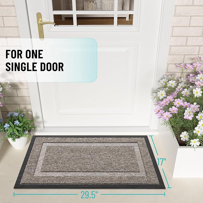 OLANLY Front Door Mat Indoor Outdoor Entrance, Waterproof All-Season, All-Weather Doormat, Sturdy Natural Rubber, Low Profile, Easy Clean Patio Porch Entryway Mat, 35x23, Khaki and White
