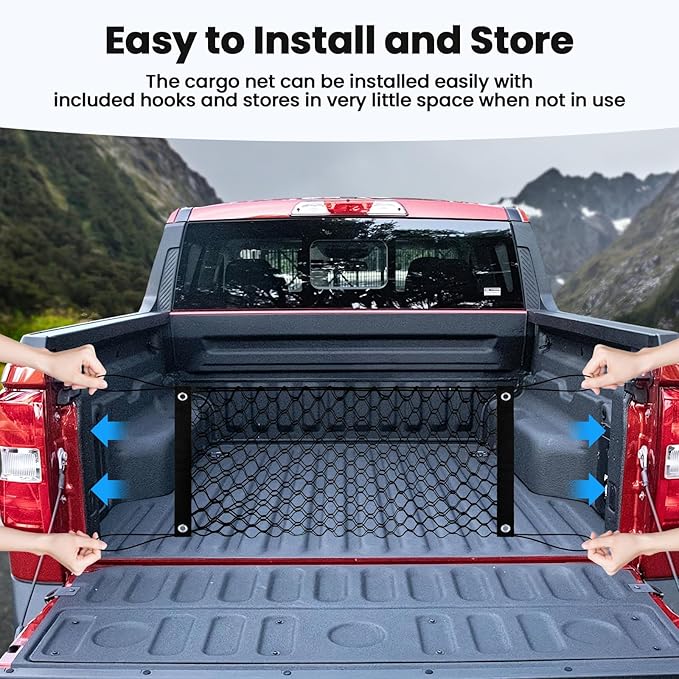 Trunk Cargo Net for 2022-2025 2026 Ford Maverick Accessories Envelope Style Mesh Trunk Net Organizer and Storage Stretchable Adjustable Elastic Nylon Rear Cargo Netting with Hooks
