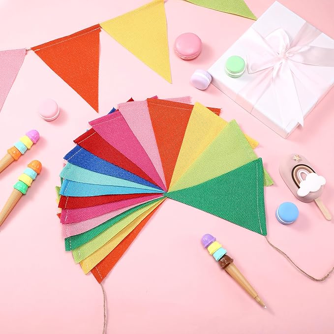 HESTYA 42 Pieces Colorful Pennant Banner Flag Multicolor Bunting Triangle Banner Pennants for Birthdays Classroom School Carnival Garland Outdoor Events Party Hanging Decorations