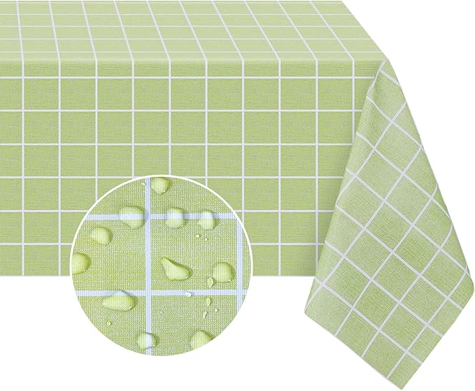 Romanstile Rectangle Vinyl Tablecloth, 100% Waterproof Oil-Proof Checkered Plastic Table Cloth, Heavy Duty Wipeable Table Covers for Dining, Camping, Picnic, Outdoor - 60 x 102 Inch, Green