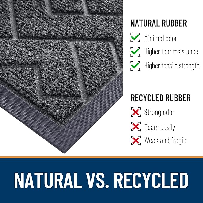 OLANLY Front Door Mat Indoor Outdoor Entrance, Waterproof All-Season, All-Weather Doormat, Sturdy Natural Rubber, Low Profile, Easy Clean Patio Porch Entryway Mat, Herringbone Brick (Grey, 71x47)
