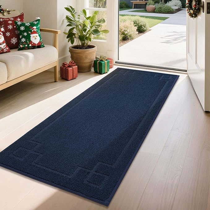 BEQHAUSE Door Mat 24" x 60", Non-Slip Door Mats Indoor Entryway Rugs Washable Low-Profile Absorbent and Stain Resist Floor Mats, Dog Door Mat for Front Back Door, Muddy Wet Shoes & Paws, Navy Blue