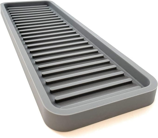 Happitasa Silicone Kitchen Sink Organizer Tray, Sponge Holder and Countertop Protector | Bathroom and Kitchen Soap Dish and Dispenser Tray (Grey, 12"x4")