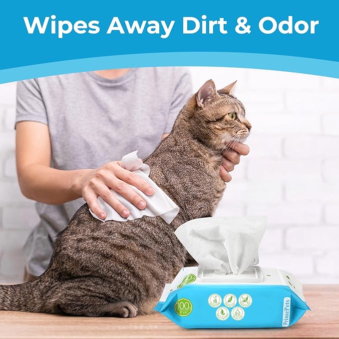 Prime Pets Dog Wipes for Paws and Butt, 300 Count, 8" x 6" Pet Grooming Wipes for Dogs Cats Cleaning Deodorizing, Unscented Dog Paw Wipes, Puppy Wipes for Face Bum Eyes Ears Teeth