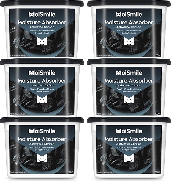 Moisture Absorbers 6 Pack, Activated Carbonfor Closet Dehumidifier Moisture Absorbers, 10.5 oz Refillable Humidity Absorber Boxes for Closet, Car ＆ Basement