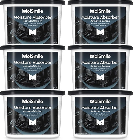 Moisture Absorbers 6 Pack, Activated Carbonfor Closet Dehumidifier Moisture Absorbers, 10.5 oz Refillable Humidity Absorber Boxes for Closet, Car ＆ Basement