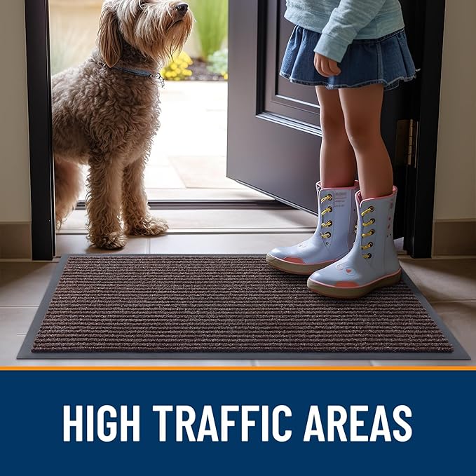 OLANLY Front Door Mat Indoor Outdoor Entrance, Waterproof Heavy Duty Doormat, Fade Resistant, Low Profile, Easy Clean Patio Porch Welcome Floor Mats for Entry, 40x32, Tan