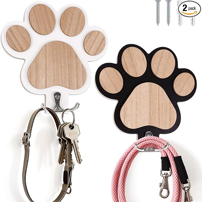 Pipigaty 2-Pack Dog Leash Holder for Wall by The Door, Paw-Shaped Leash Hooks for Wall Decorative Wall Hooks for Hanging Keychain, Coats & Towels, Gifts for Pet Lovers & Dog Owners