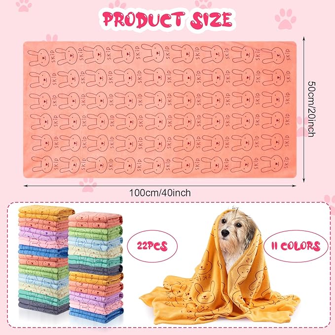 Tatuo 22 Pcs Dog Towels for Drying 20 x 40 Inch Pet Bath Towels Absorbent Microfiber Towel Quick Drying Puppy Bathing Supplies for Small Medium Large Dog Puppy Cat(Colorful,Rabbit Pattern)