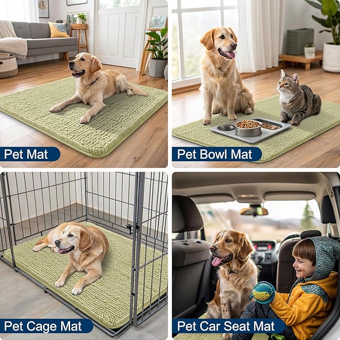 Smiry Dog Door Mat for Muddy Paws 40x32, Absorbs Moisture and Dirt Doormat, Non-Slip Washable Quick Dry Chenille Front Door Mat Indoor Entrance, Entryway Carpet for Inside Floor, Vanilla