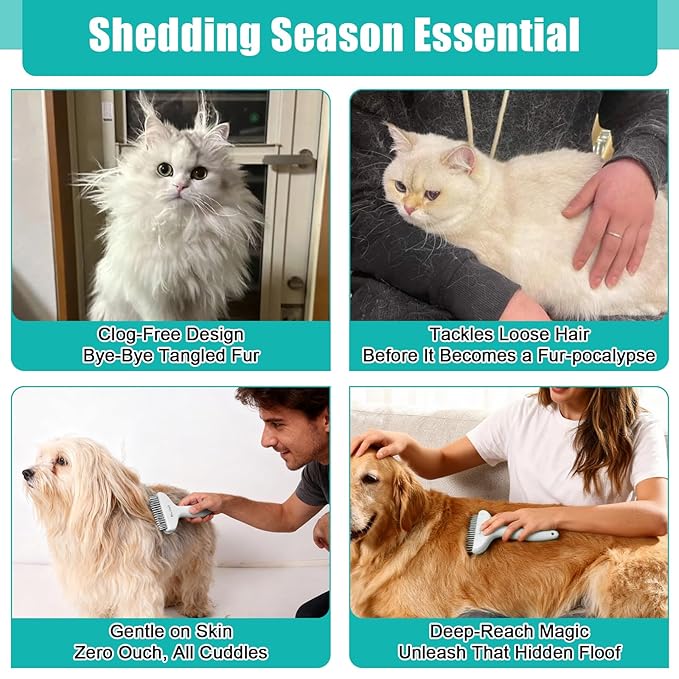 Mllzhauib Dog & Cat Brush, Deshedding Brush with Easy Release Button, Premium Grooming Tool for Shed Control & Undercoat Removal, Ideal for Long/Short Haired Pets (White)