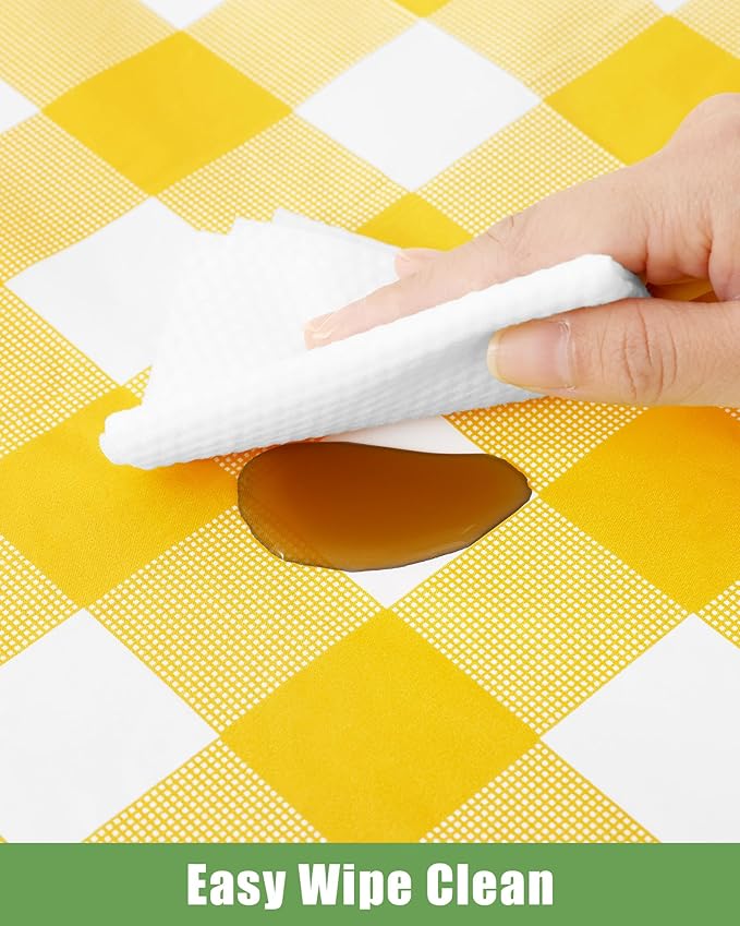 Smiry 20 Packs Gingham Disposable Table Cloth, 54 x 108 Inch Waterproof Plastic Tablecloth, Rectangle Yellow and White Checkered Table Covers for Picnic, Birthday, Party