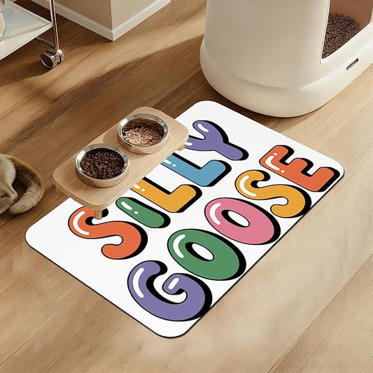 Silly Goose Pet Food Mat for Cats and Dogs–Christmas Stocking Absorbent Quick Dry Feeding Placemat, Non Slip Rubber Base, Waterproof Bowl Mat for Indoor Use, Pet Supplies 12"x20"
