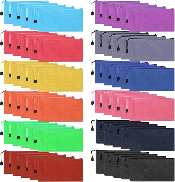 60pcs Pencil Pouch Bulk,Zipper Pouches,Waterproof Pencil Bags, Small Organizing Bags in 12 Colors for Classroom,Office Supplies Storage and Travel Accessories