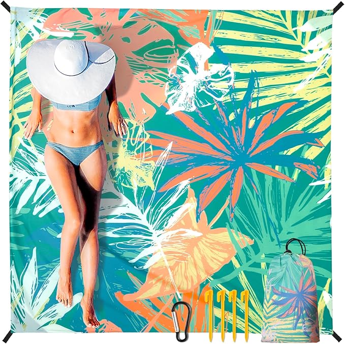 Beach Blanket Waterproof Sandproof Extra Large Beach Mat 79" X 83"/120"x108"for 1-8 Adults Quick Drying Durable Outdoor Picnic Mat for Beach Travel Camping Hiking