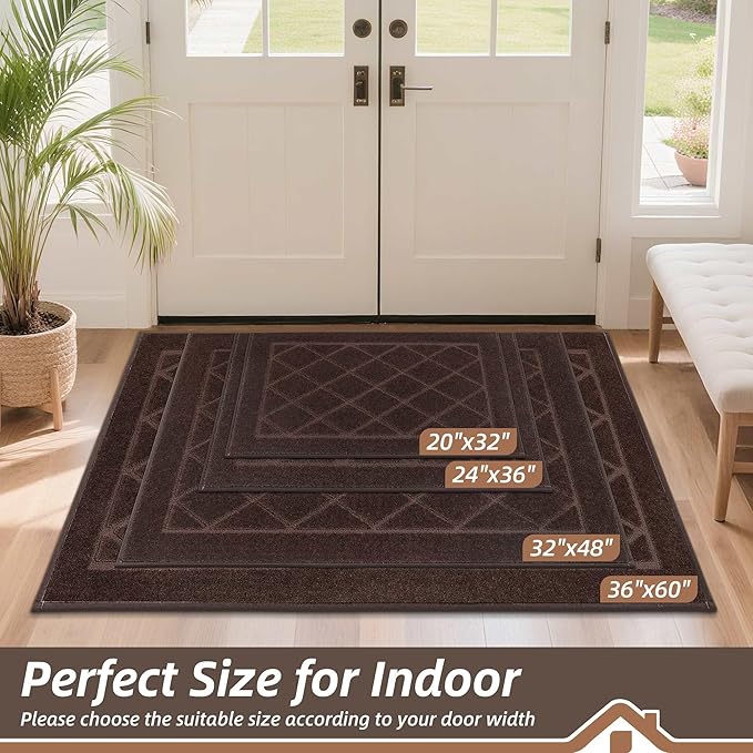 BEQHAUSE Dirt Trapper Door Mat 20" x 32", Doormat Non-Slip Entryway Rugs Washable, Dog Door Mat Stain Resistant and Absorbent Welcome Floor Mat for Front Back Door, Mud Wet Shoes & Paws, Brown
