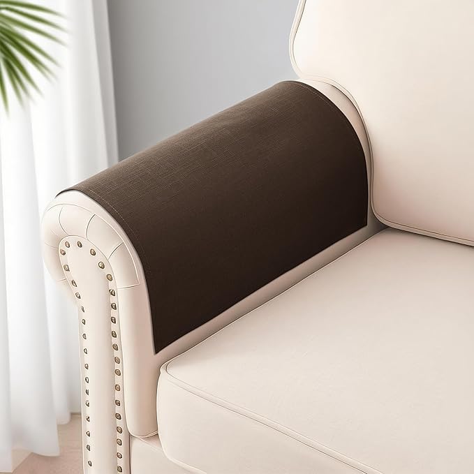 SPWIY Couch Arm Covers Linen Chair Arm Covers Anti-Scratch & Stain Resistant Furniture Protector for Sofa Set of 2 Washable Recliner Armrest Cover for Pets, 20" W x 24" L, Coffee