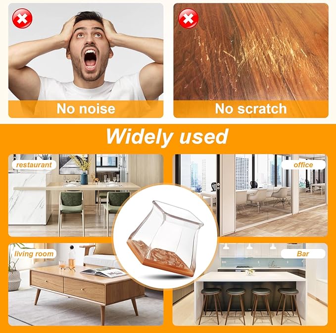 CHUNZEXI 48 Pack Square Chair Leg Floor Protectors for Hardwood Floors, Silicone Felt Covers Pads Caps, Protect Wood Furniture Feet Floors Noise Reduce and Scratch (Square Small & Clear)